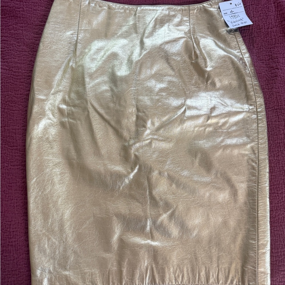 Kenar Shimmering Gold leather Pencil Skirt